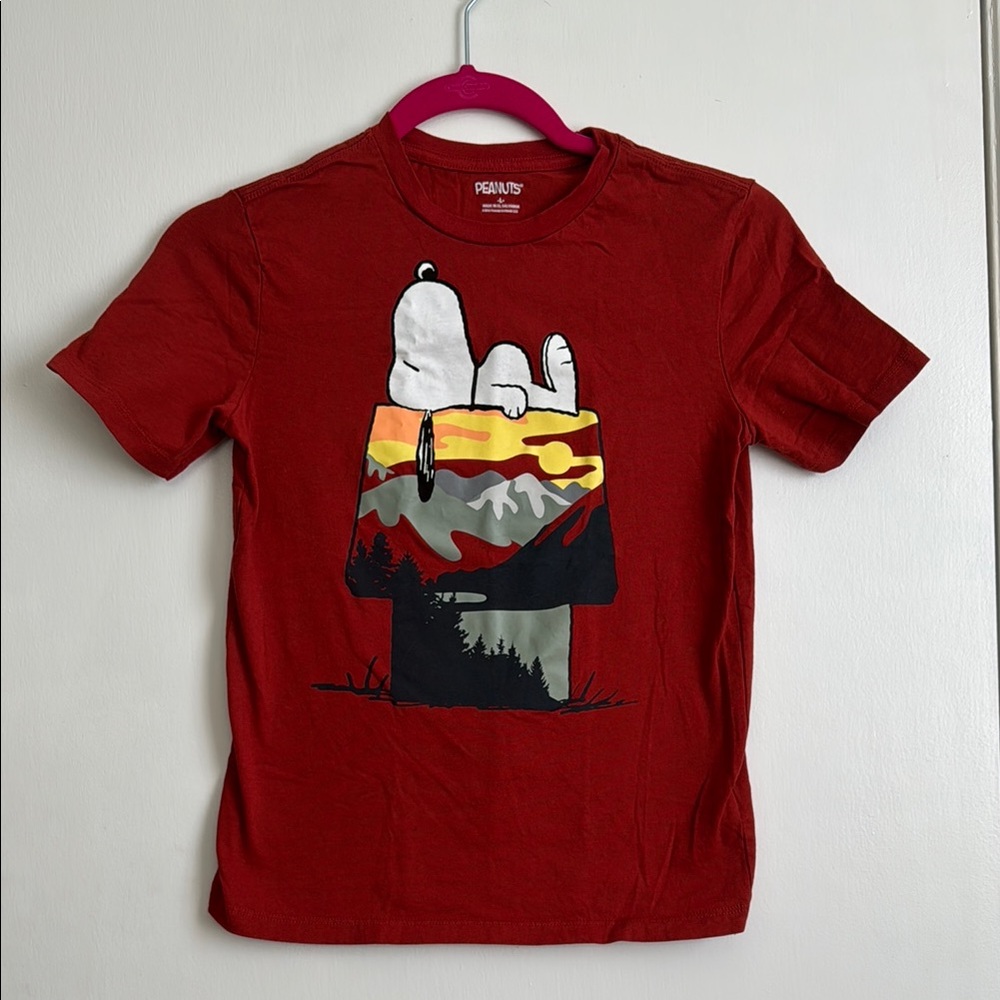 Red Snoopy Mountain Dog House Graphic Tee